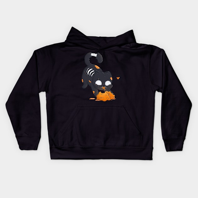 Zombie Cat Eating Brain Kids Hoodie by LenasScribbles